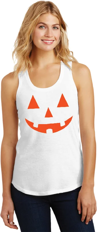 Act Now Ladies Halloween Racerback Tank Top Orange Jack-o-Lantern
