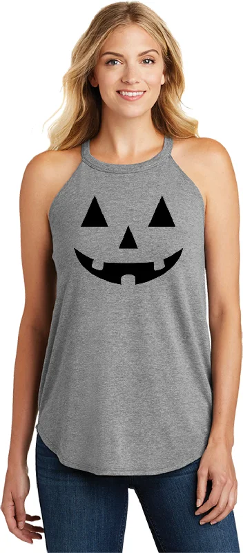 Super Deal Ladies Halloween Tri Rocker Tanktop Black Jack-O-Lantern