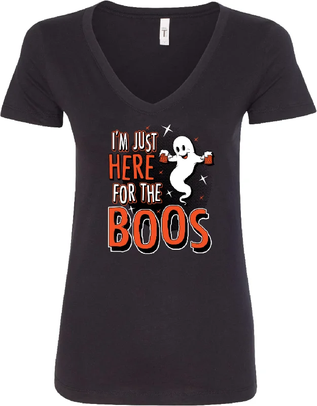 New Deals Ladies Halloween V-Neck Shirt I'm Here for the Boos