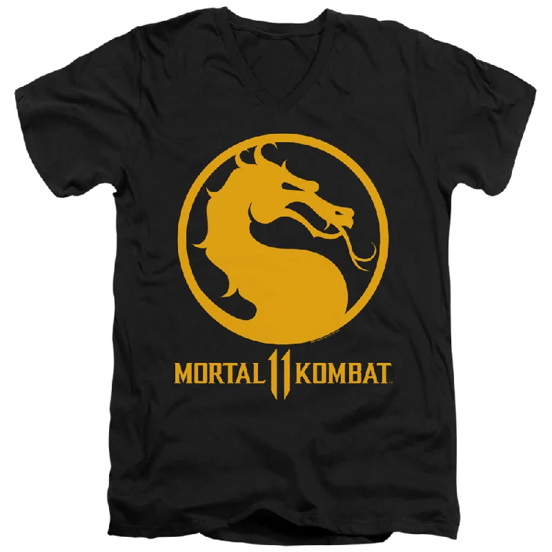 Incredible Offers Mortal Kombat 11 Slim Fit V-Neck T-Shirt Dragon Logo Black Tee