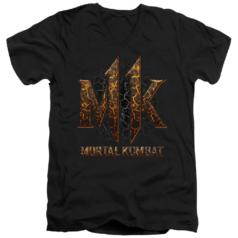 YEAR-End Sale Mortal Kombat 11 Slim Fit V-Neck T-Shirt Lava Logo Black Tee