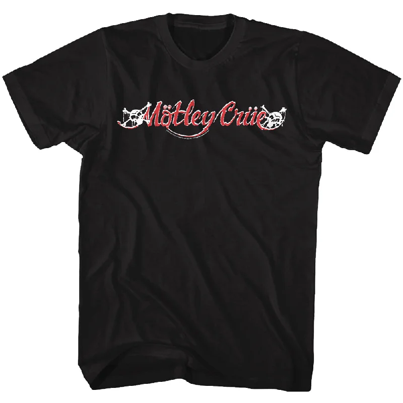 Exclusive Savings Motley Crue Red and White Logo Adult Black Tee Shirt
