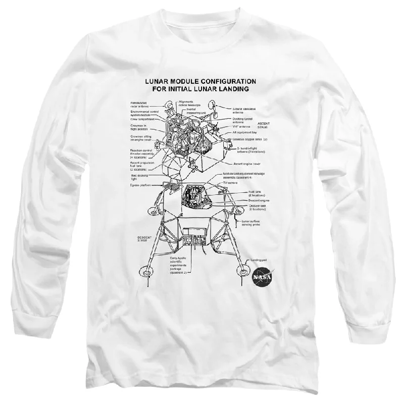 Discount Deals NASA Long Sleeve T-Shirt Lunar Module Diagram White Tee