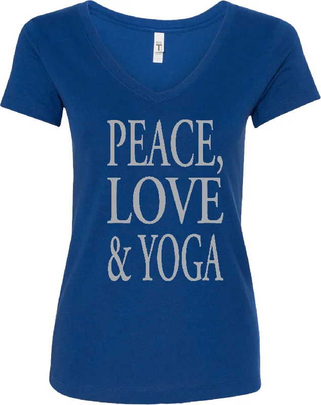 Flash Sale Peace Love Yoga Blended V-neck T-shirt