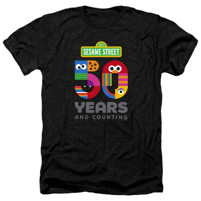 Final Markdown Sesame Street Heather T-Shirt 50th Anniversary Logo Black Tee