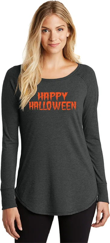 Crazy Deals Spooky Happy Halloween Ladies Tri Blend Long Sleeve Shirt