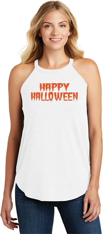 Discount Deals Spooky Happy Halloween Ladies Tri Rocker Tanktop