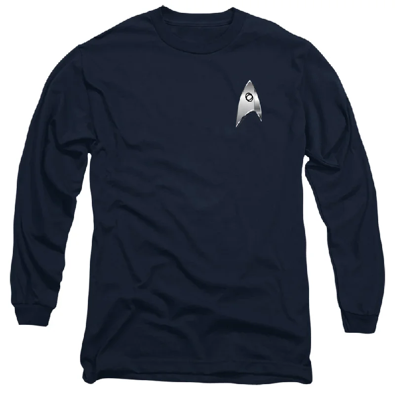 Now or Never Star Trek Long Sleeve T-Shirt Discovery Science Badge Navy Tee