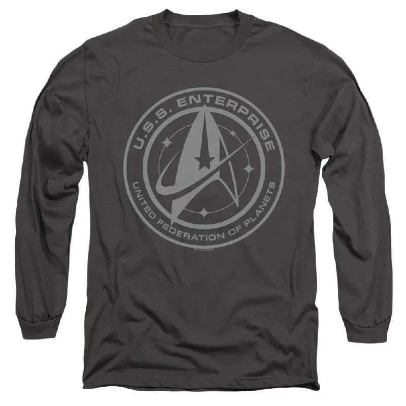 Online Specials Star Trek Long Sleeve T-Shirt Enterprise Crest Charcoal Tee
