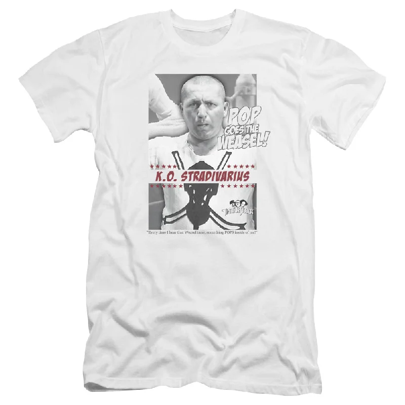 Act Fast Three Stooges Canvas T-Shirt Pop Goes the Weasel White Tee