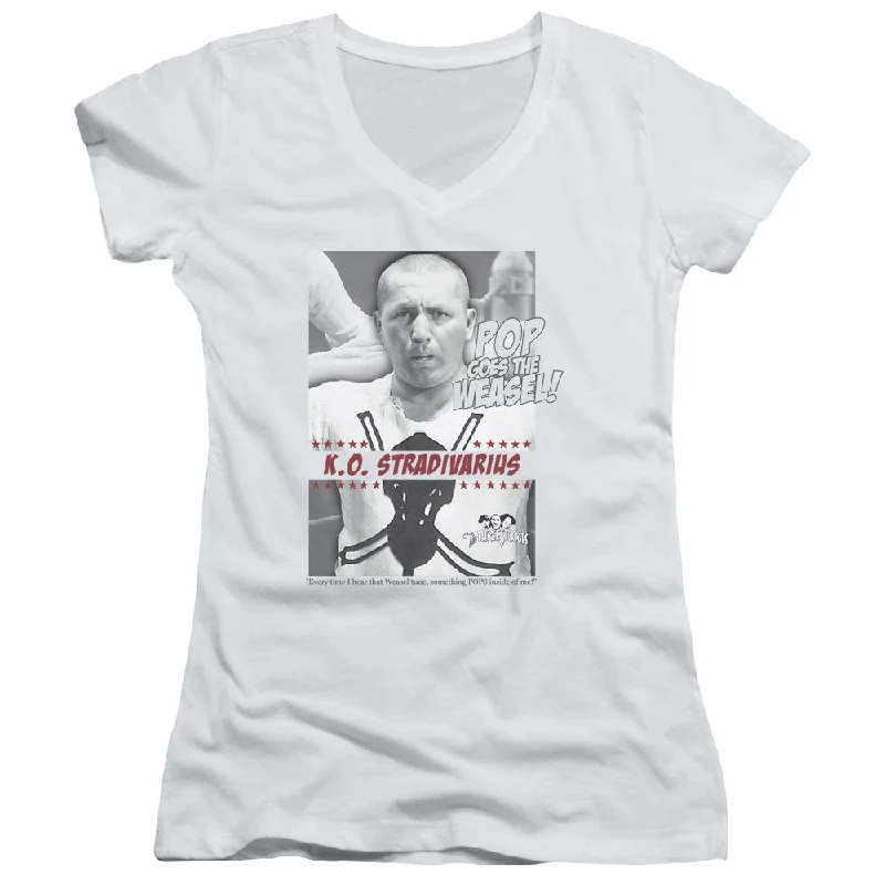 Best Bargains Three Stooges Juniors V-Neck Shirt Pop Goes the Weasel White