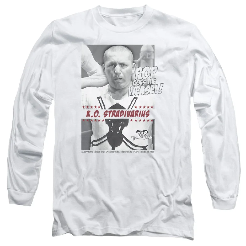 Can't Miss Three Stooges Long Sleeve T-Shirt Pop Goes the Weasel White
