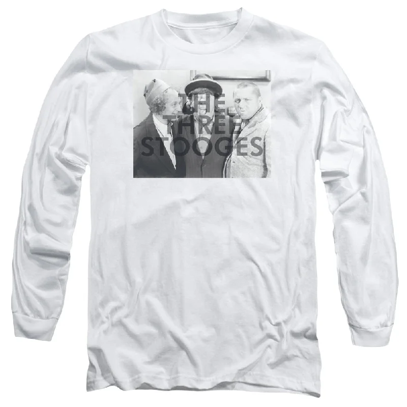 Closeout Three Stooges Long Sleeve T-Shirt Watermark White