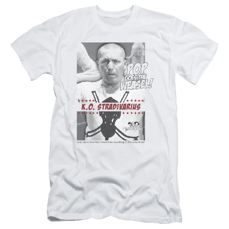 Savings Alert Three Stooges Slim Fit T-Shirt Pop Goes the Weasel White Tee