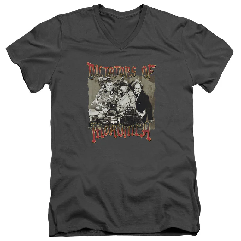 Price Cut Three Stooges Slim Fit V-Neck Shirt Dictators of Moronica Charcoal