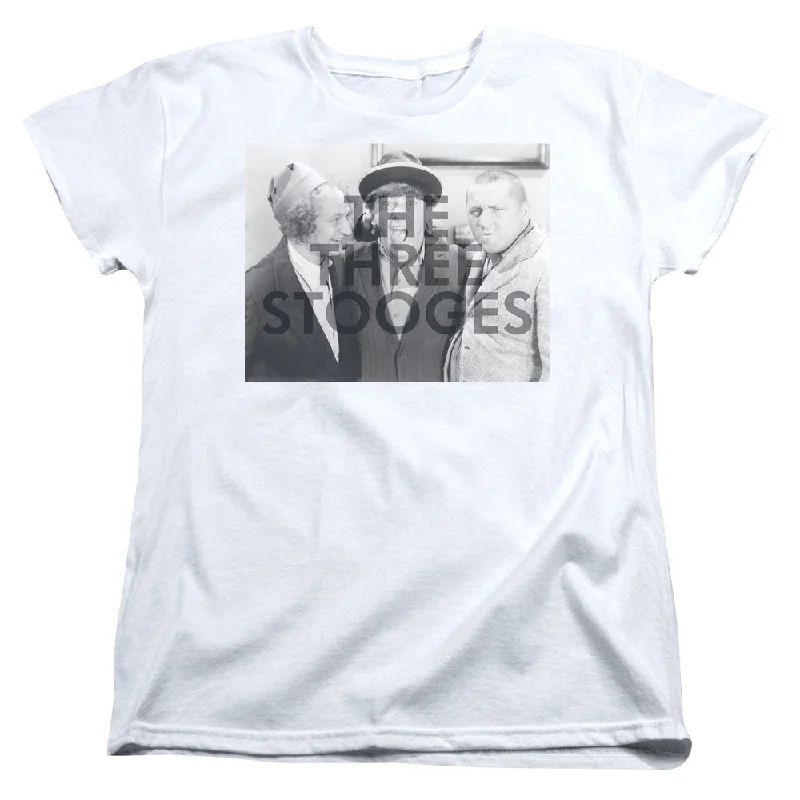 Final Markdown Three Stooges Womens T-Shirt Watermark White Tee