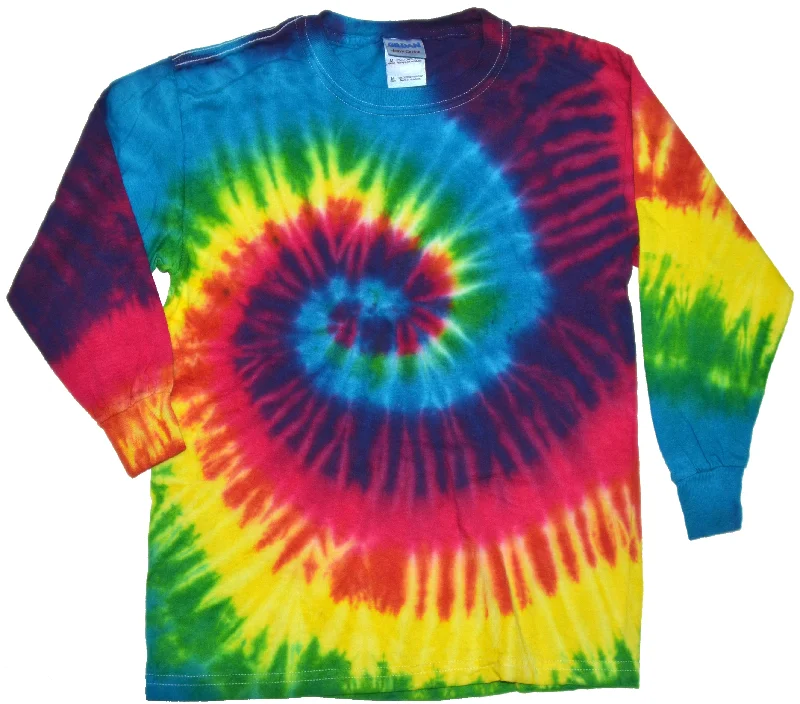 Daily Specials Tie Dye Long Sleeve Shirt Multi Color Reactive Rainbow Swirl T-Shirt