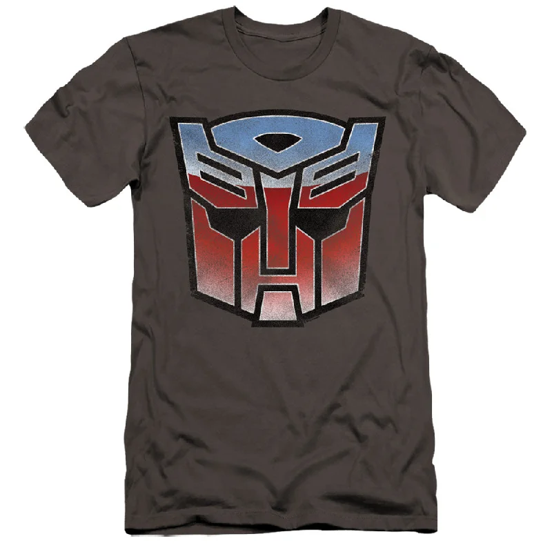 Unmissable Offer Transformers Canvas T-Shirt Blue and Red Autobot Logo Charcoal