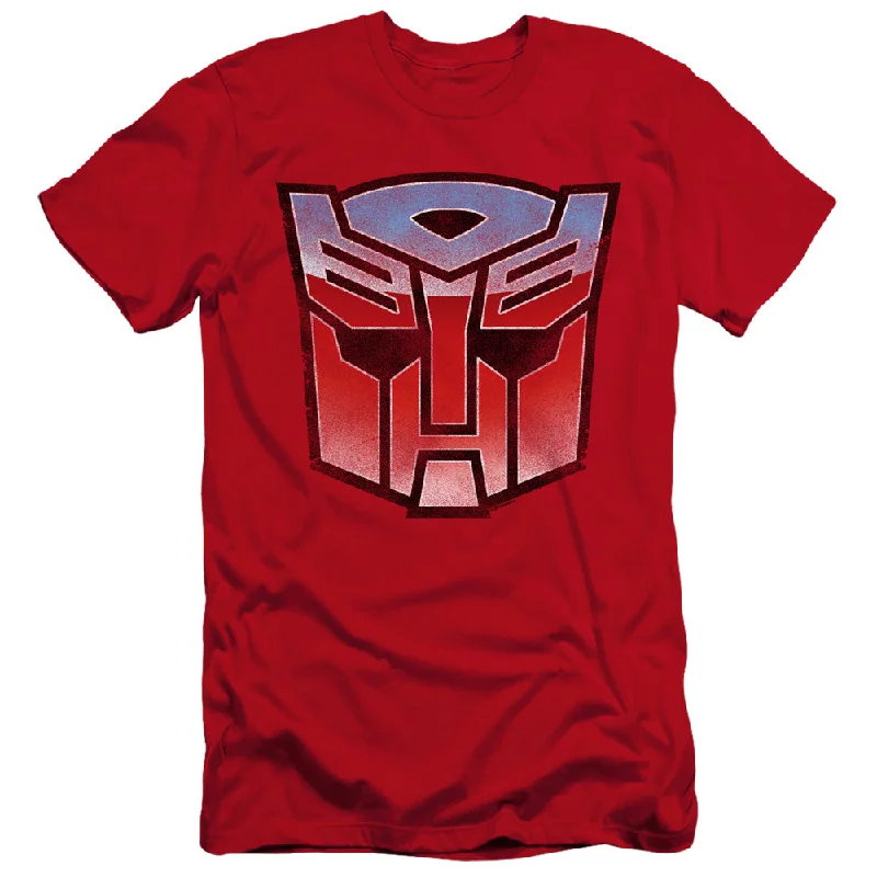 Don't Wait Transformers Canvas T-Shirt Blue and Red Autobot Logo Red Tee