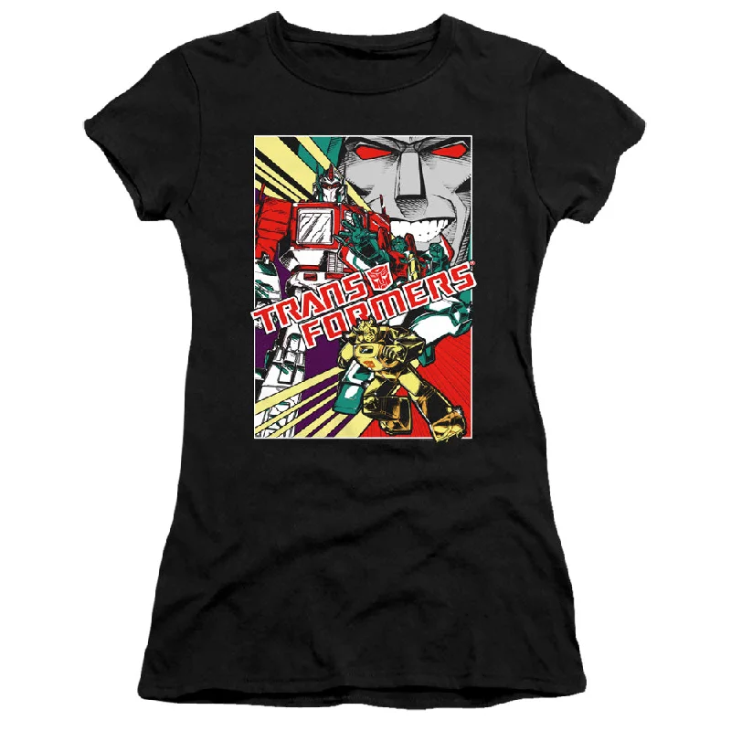 Factory Direct Sale Transformers Juniors T-Shirt Comic Poster Black Premium Tee
