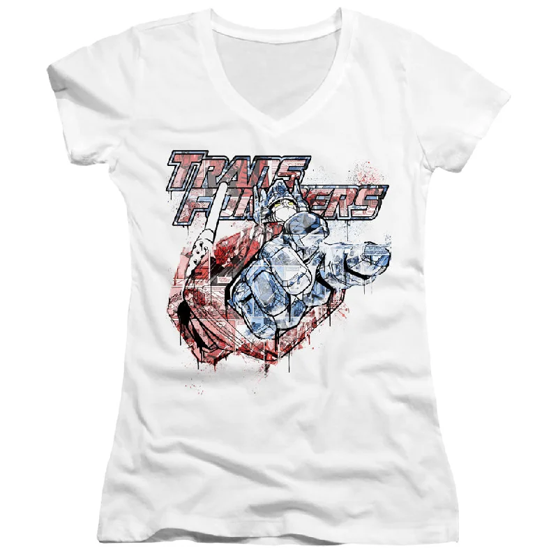 Early Access Transformers Juniors V-Neck T-Shirt Spray Paint White Tee