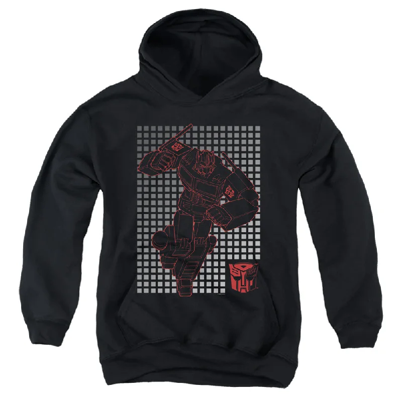 Seasonal Clearance Transformers Kids Hoodie Optimus Prime Grid Black Hoody