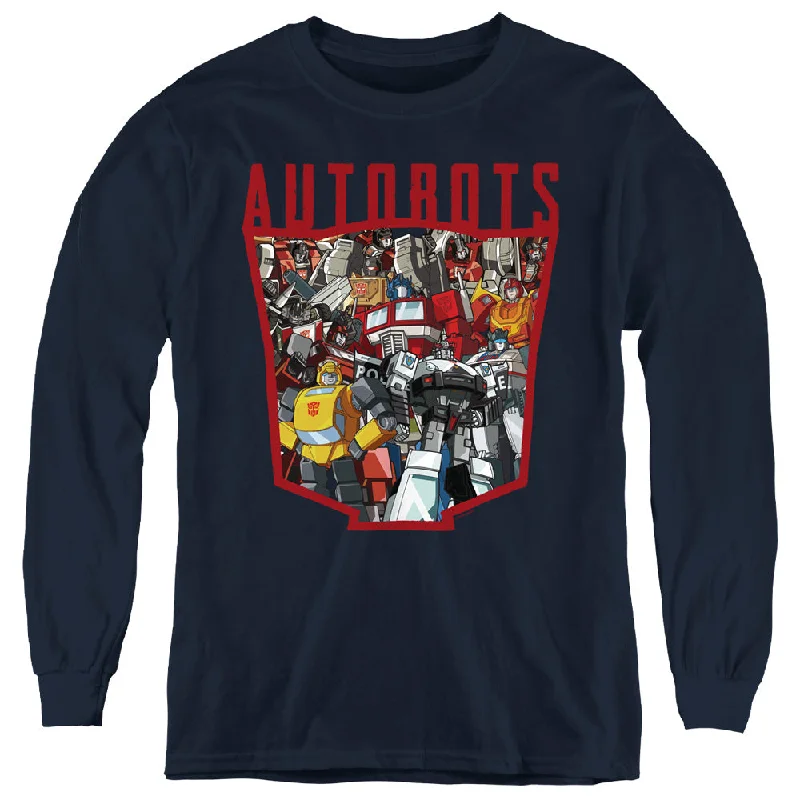Price Buster Transformers Kids Long Sleeve Shirt Autobots Collage Navy Tee