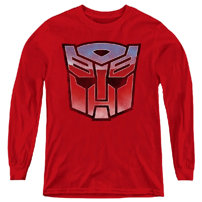 Major Savings Transformers Kids Long Sleeve Shirt Blue and Red Autobot Logo Red Tee