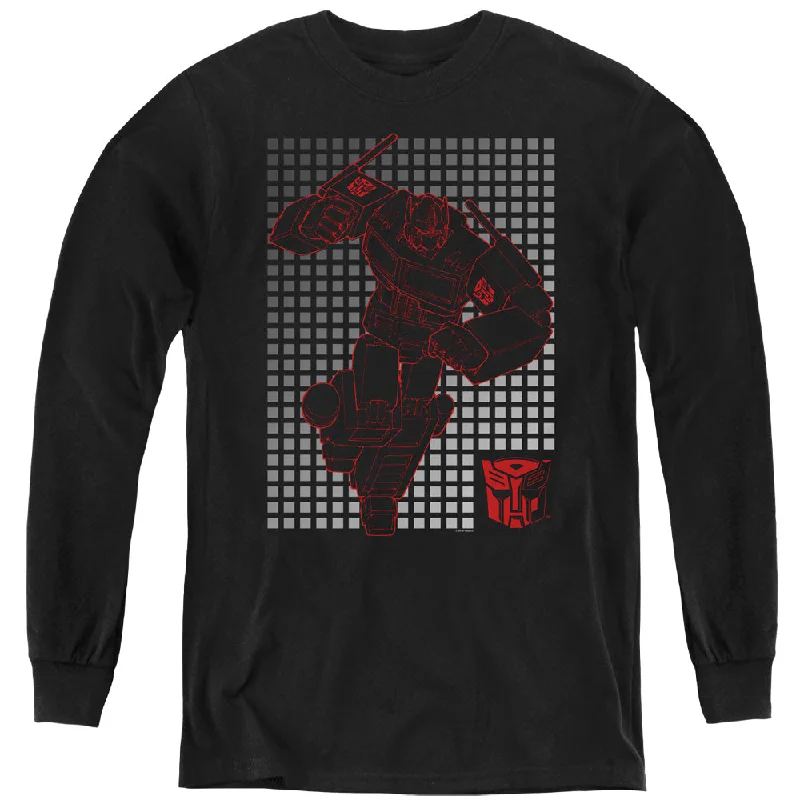 Exclusive Preview Transformers Kids Long Sleeve Shirt Optimus Prime Grid Black Tee