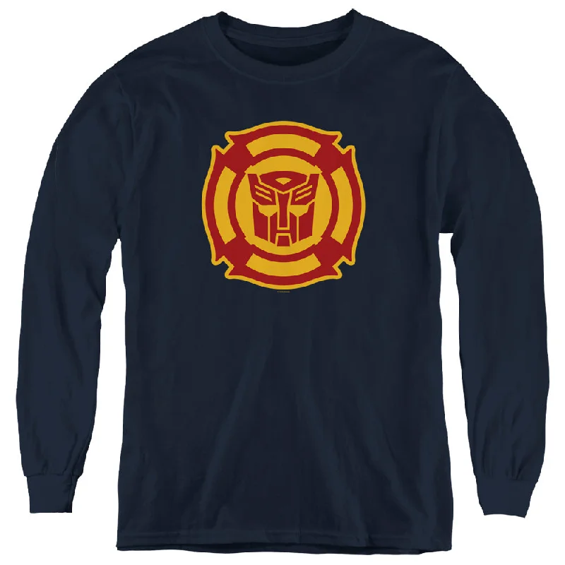 Clearance Event Transformers Kids Long Sleeve Shirt Rescue Bots Logo Navy Tee
