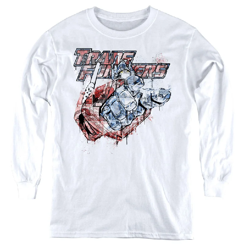 Online Only Transformers Kids Long Sleeve Shirt Spray Paint White Tee