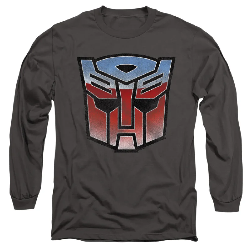 Hurry In Transformers Long Sleeve T-Shirt Blue and Red Autobot Logo Charcoal