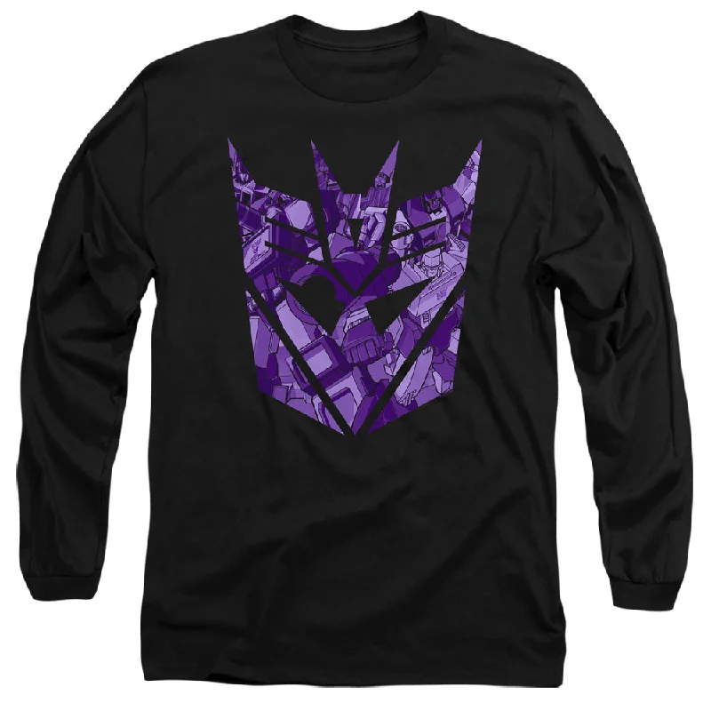 Super Bargain Transformers Long Sleeve T-Shirt Imprinted Decepticon Logo Black Tee