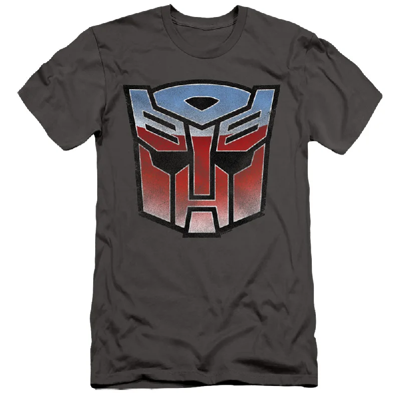 Big Savings Transformers Slim Fit T-Shirt Blue and Red Autobot Logo Charcoal Tee