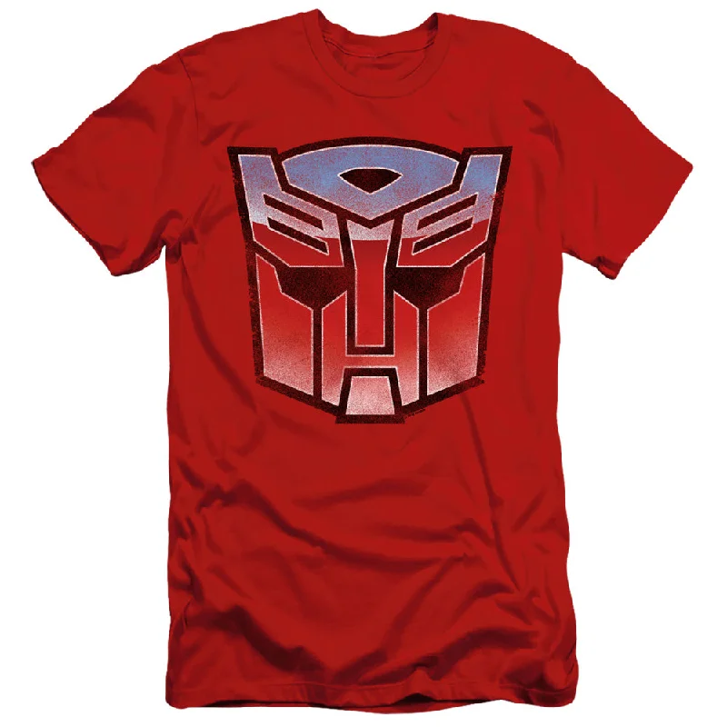 Final Clearance Transformers Slim Fit T-Shirt Blue and Red Autobot Logo Red Tee