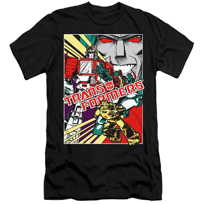 Discount Days Transformers Slim Fit T-Shirt Comic Poster Black Tee