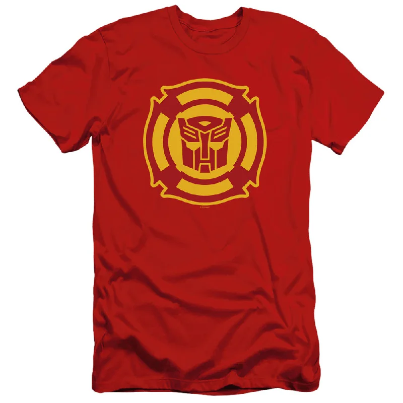 Midnight Sale Transformers Slim Fit T-Shirt Rescue Bots Logo Red Tee