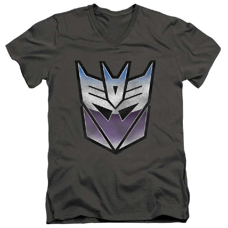 Steals and Deals Transformers Slim Fit V-Neck Blue and Purple Decepticon Charcoal