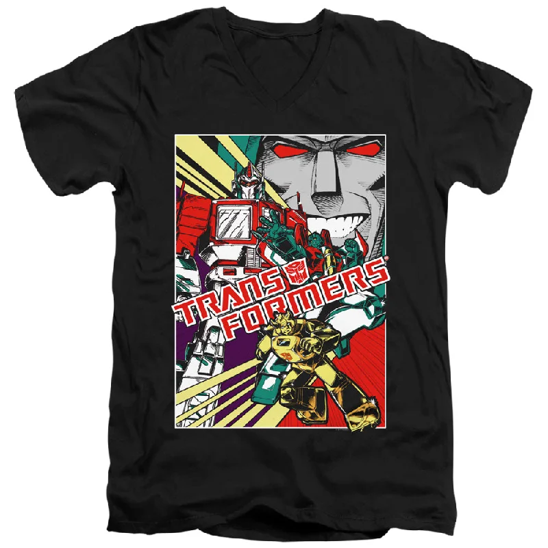 Season Finale Sale Transformers Slim Fit V-Neck T-Shirt Comic Poster Black Tee
