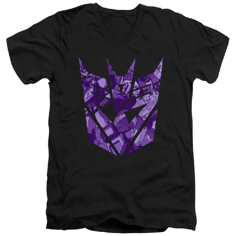 Instant Savings Transformers Slim Fit V-Neck T-Shirt Imprinted Decepticon Logo Black Instant Savings Transformers Slim Fit V-Neck T-Shirt Imprinted Decepticon Logo Black