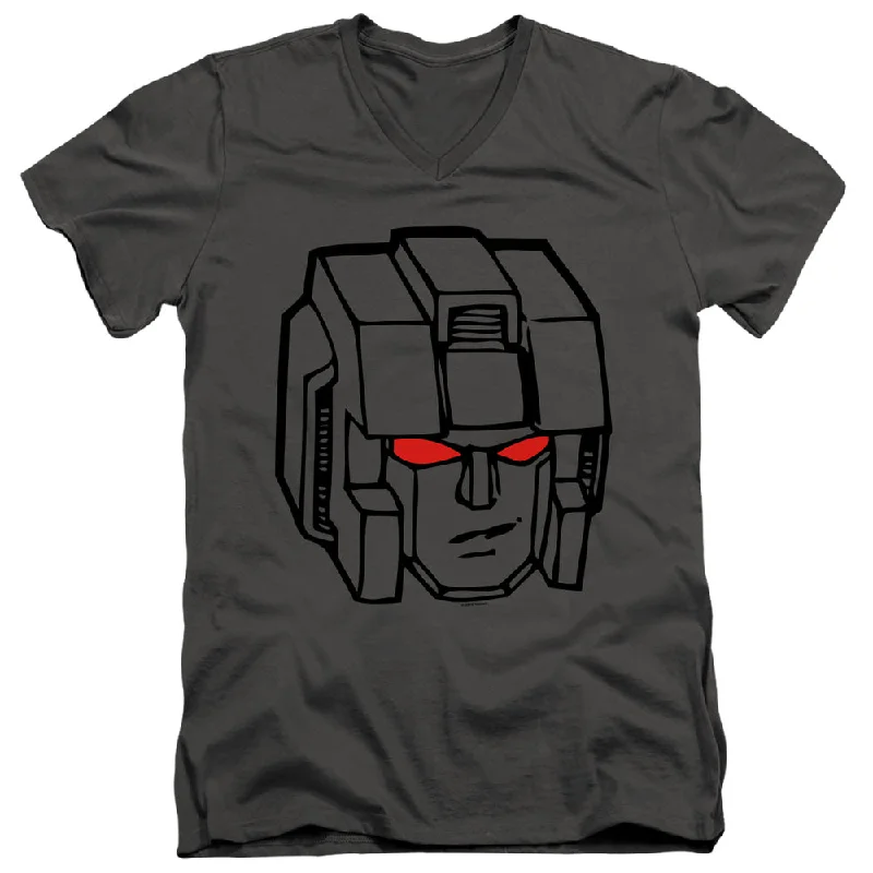 Act Now Transformers Slim Fit V-Neck T-Shirt Starscream Face Charcoal Tee