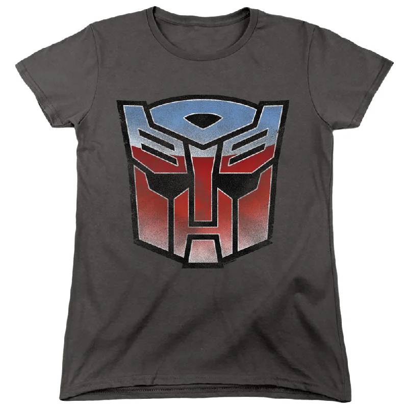 Final Sale Transformers Womens T-Shirt Blue and Red Autobot Logo Charcoal Tee