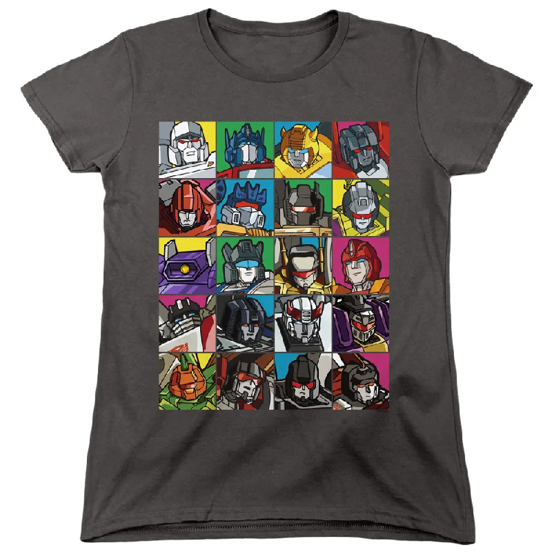 Get It Before It’s Gone Transformers Womens T-Shirt Character Squares Charcoal Tee