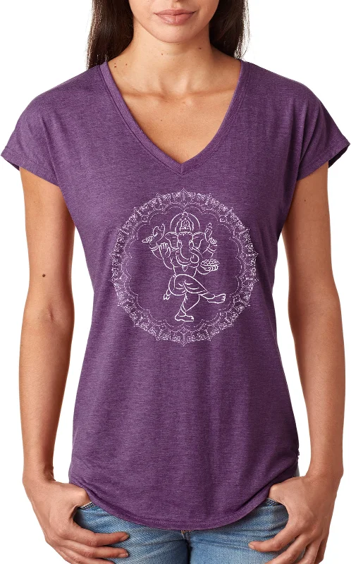 Exclusive Online Offer Womens Yoga T-shirt Circle Ganesha White Print Triblend V-neck