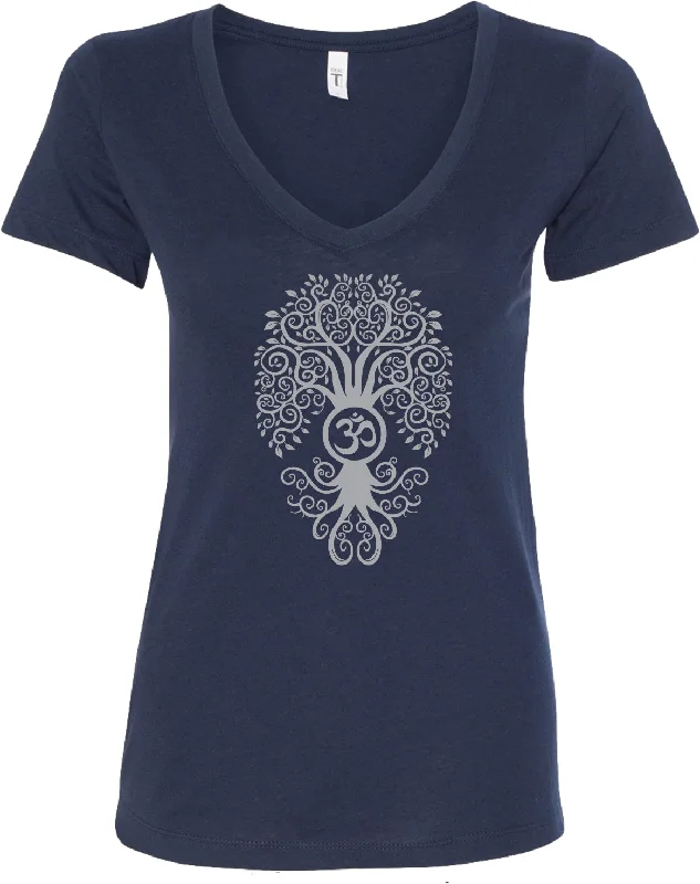 Deal Zone Womens Yoga T-shirt Grey Bodhi Tree Blended V-neck