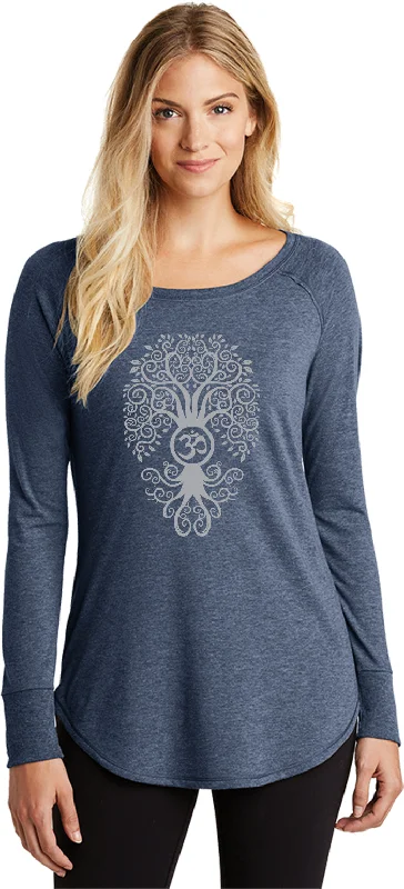Price Smash Womens Yoga T-shirt Grey Bodhi Tree Long Sleeve Tunic