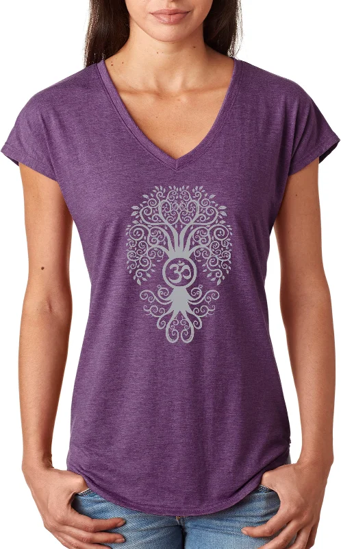 Bargain Bin Womens Yoga T-shirt Grey Bodhi Tree Triblend V-neck