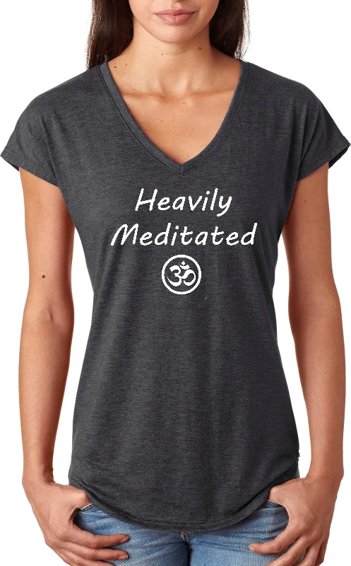 Deal Mania Womens Yoga T-shirt Heavily Meditated with Om Triblend V-neck