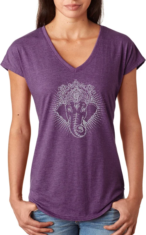 Special Discount Womens Yoga T-shirt Iconic Ganesha Triblend V-neck
