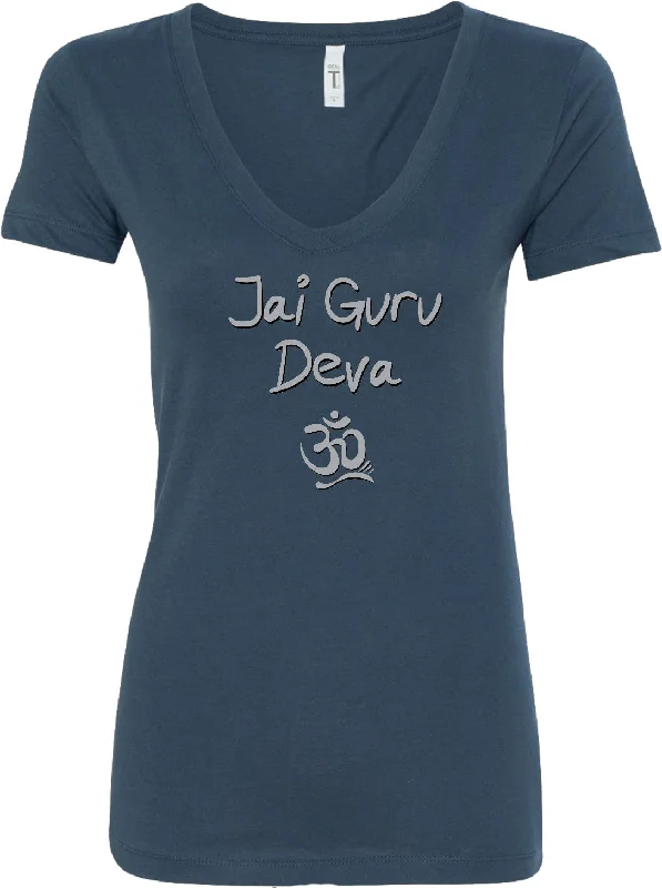 Overstock Womens Yoga T-shirt Jai Guru Deva Blended V-neck